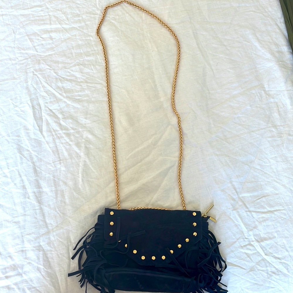 Fringe Navy and Gold Leather Purse